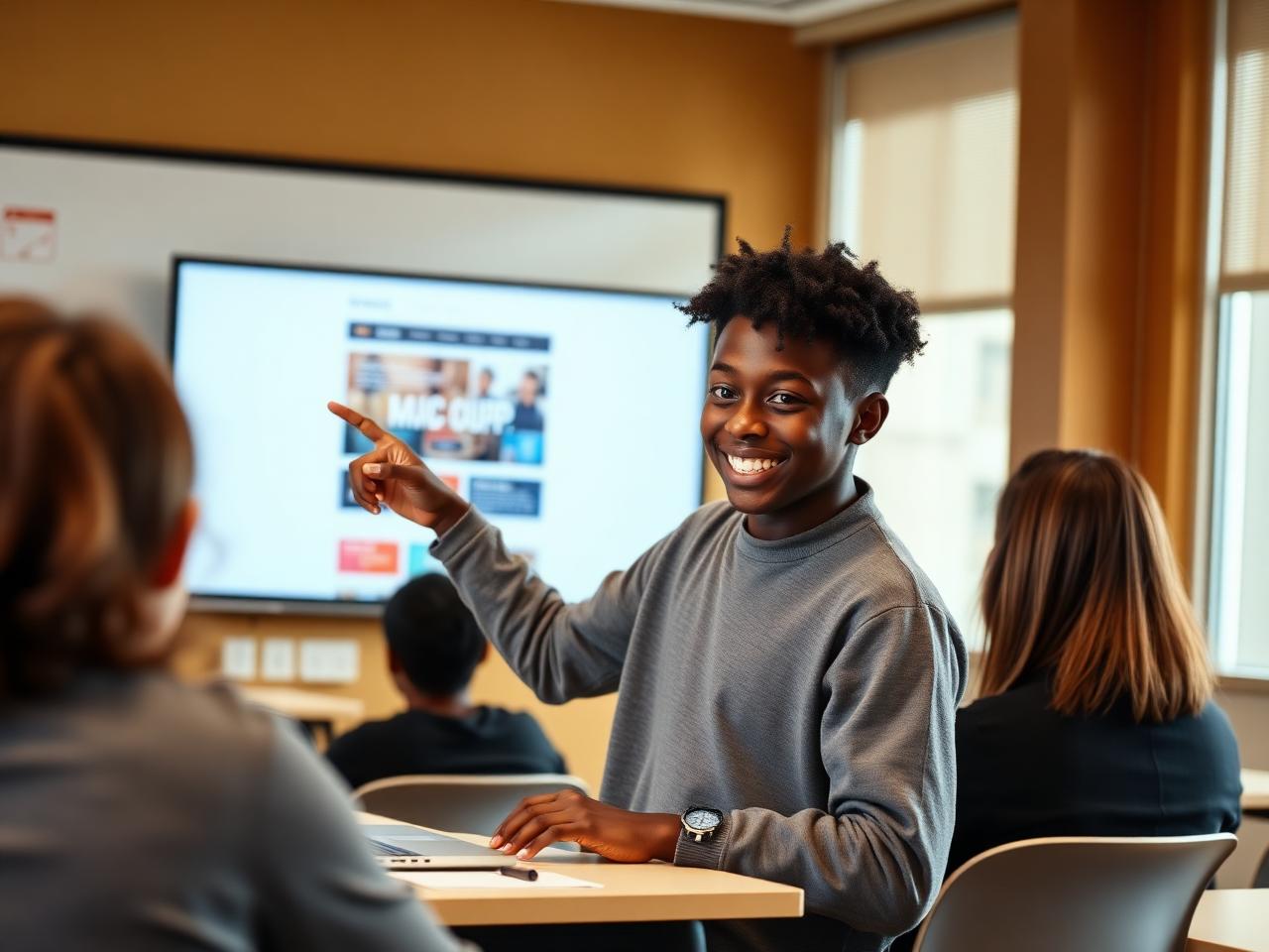 Teen presenting a website mockup